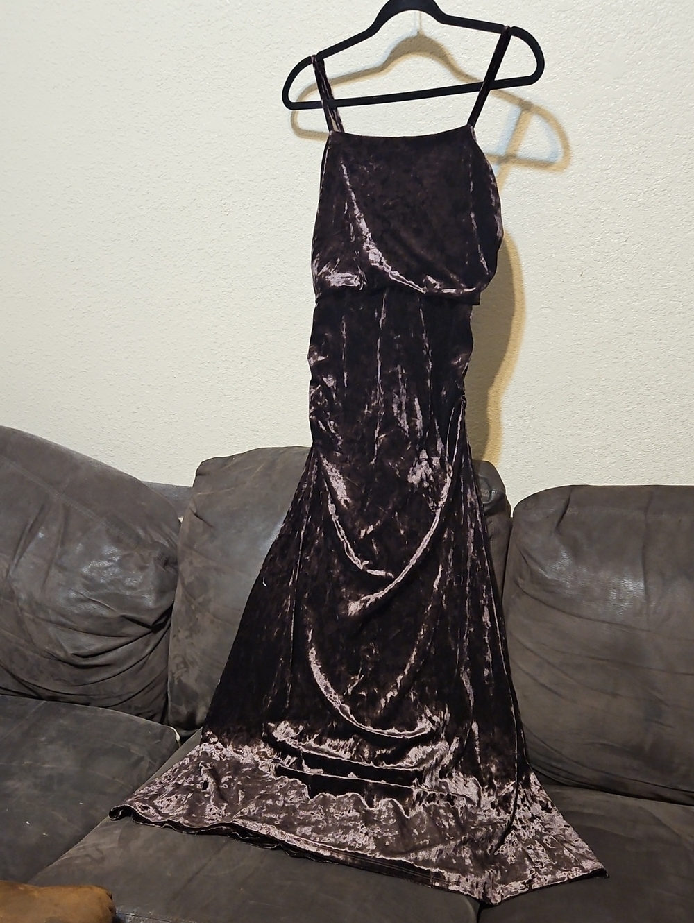 Taylor Crushed Velvet Spaghetti-Strap Maxi Dress - Dark Brown